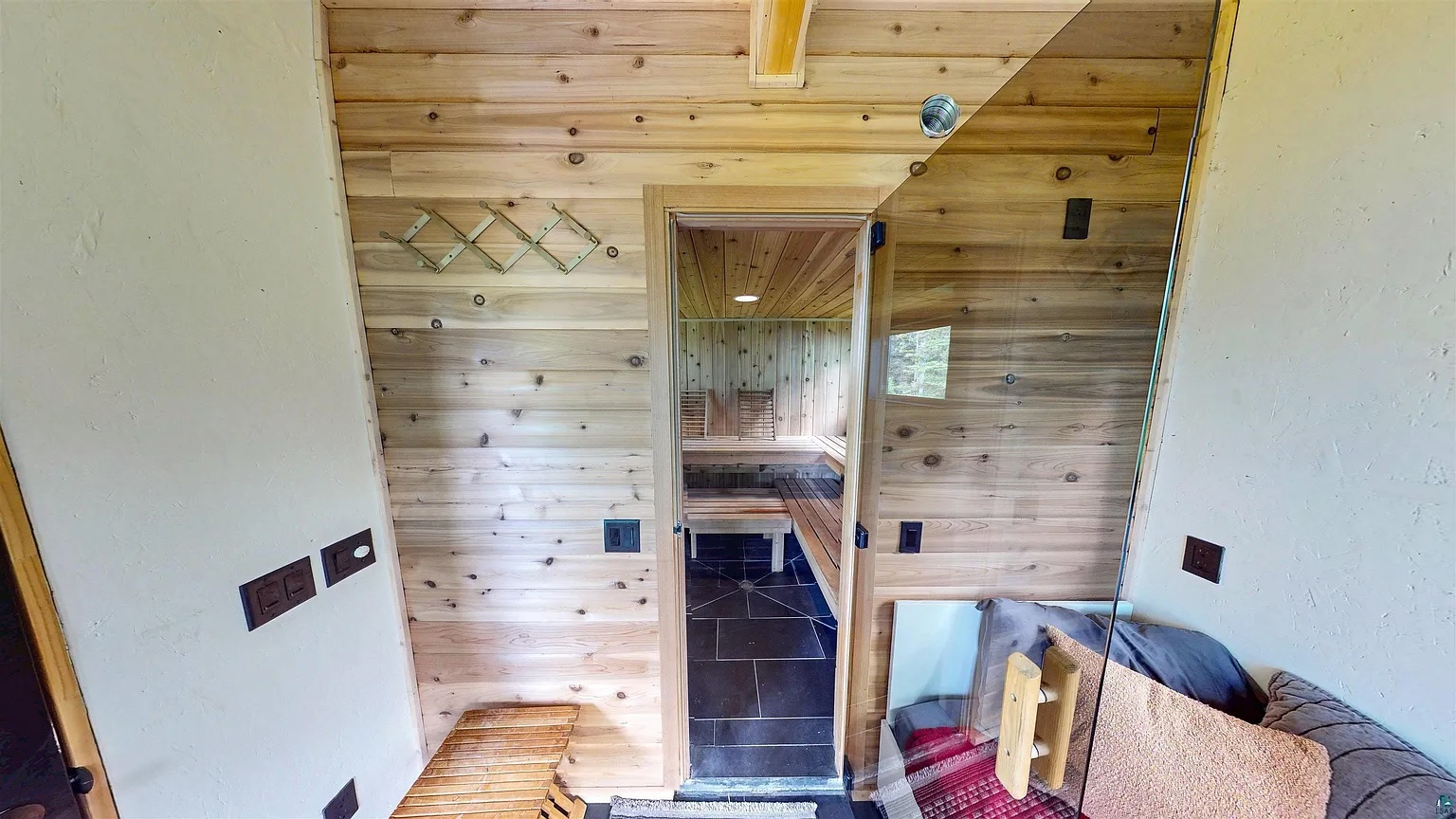 Wood-fired sauna.
